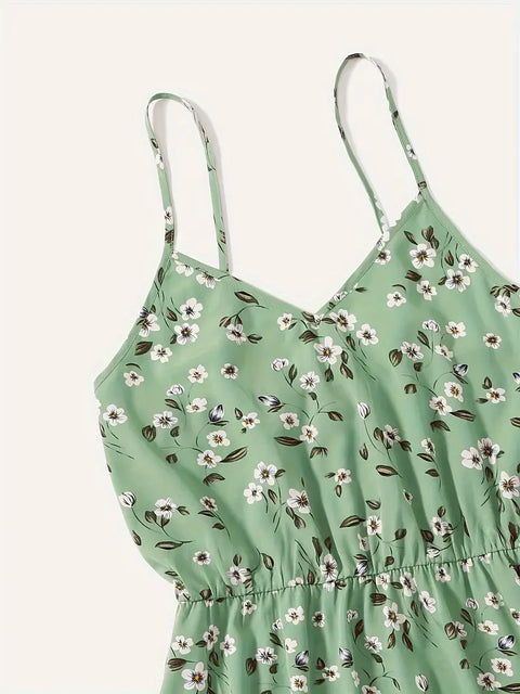 Ardelia - Damen Floral Print V-Ausschnitt Spaghetti-Trägerkleid