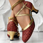 Marietta - Crisscross Schnalle Strap Chunky Mid Heels Schuhe