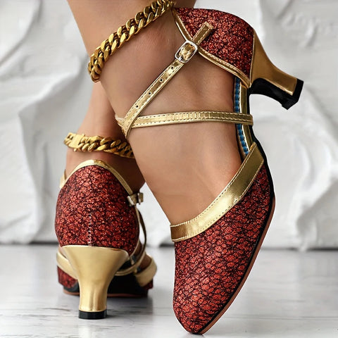Marietta - Crisscross Schnalle Strap Chunky Mid Heels Schuhe