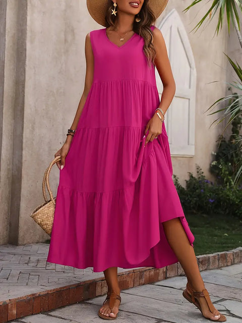 Aurinda - Ärmelloses Kleid mit gerafftem Saum und V-Ausschnitt