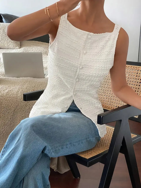 Carsie - Elegante Damen Ärmellose Button-Up Bluse