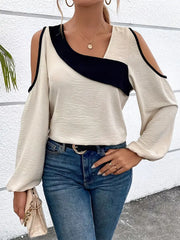 Lula - Color Block Cold Shoulder Langarmbluse