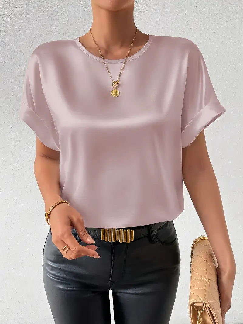 Vallie - Damen Rundhalsausschnitt Batwing Kurzarm-Shirt