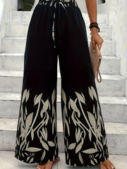 Irena - Bedruckte Damenhose mit weitem Bein und Kordelzug