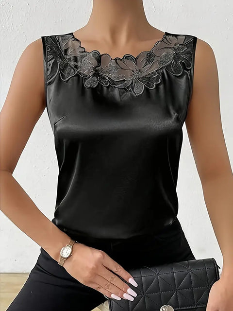Elva - Elegante ärmellose Bluse aus Satin mit Spitzenbesatz