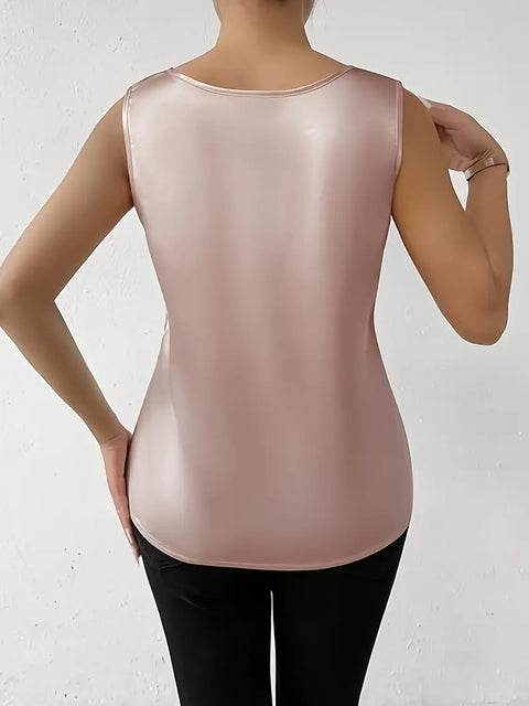 Elva - Elegante ärmellose Bluse aus Satin mit Spitzenbesatz