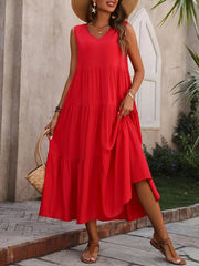 Aurinda - Ärmelloses Kleid mit gerafftem Saum und V-Ausschnitt