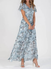 Clarissa - A-Linien-Kleid mit Blumenmuster und V-Ausschnitt