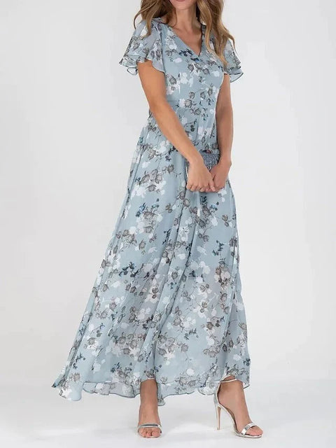 Clarissa - A-Linien-Kleid mit Blumenmuster und V-Ausschnitt