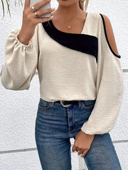 Lula - Color Block Cold Shoulder Langarmbluse