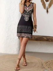 Anne - Bohemian Floral Print V-Ausschnitt Ärmelloses Kleid