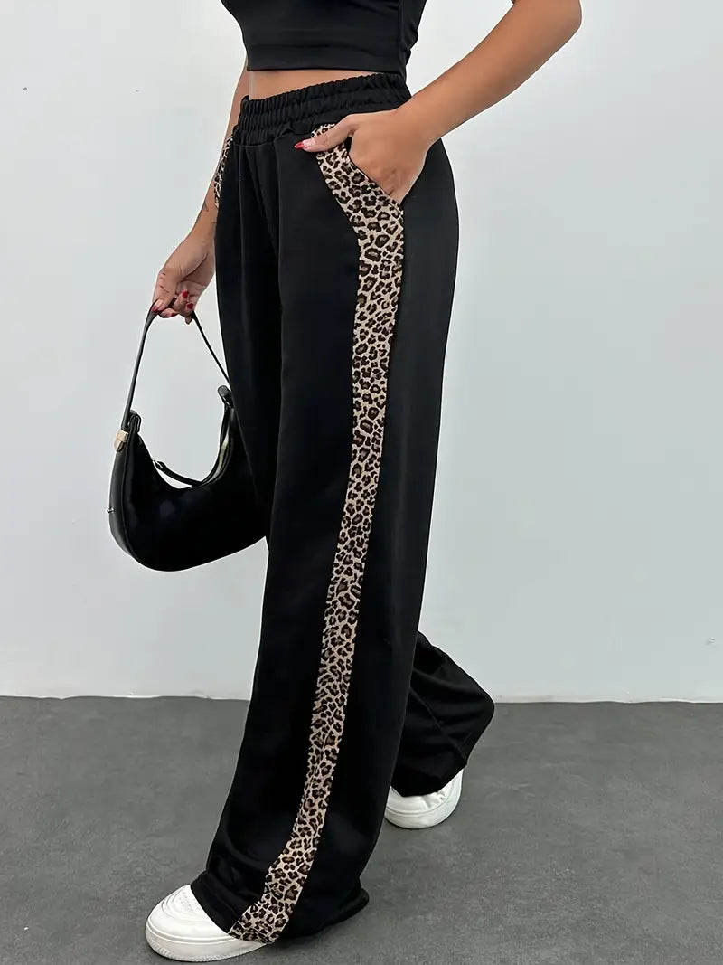 Dovie - Elegante Hose mit geradem Bein und seitlichen Streifen im Leopardenmuster