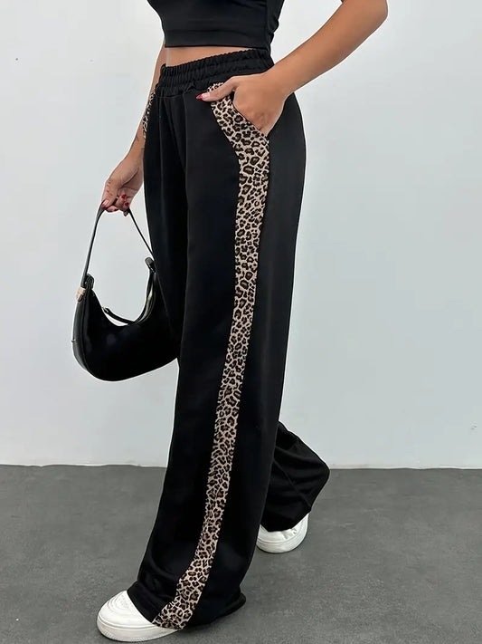 Dovie - Elegante Hose mit geradem Bein und seitlichen Streifen im Leopardenmuster