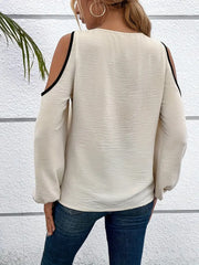 Lula - Color Block Cold Shoulder Langarmbluse