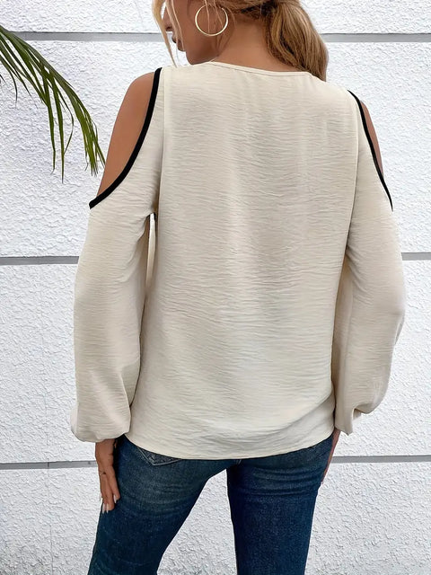 Lula - Color Block Cold Shoulder Langarmbluse