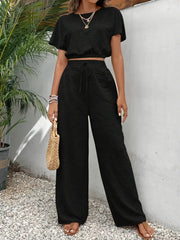 Amity - Crop-Top mit Fledermausärmeln und Hose mit Kordelzugtaille