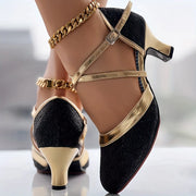 Marietta - Crisscross Schnalle Strap Chunky Mid Heels Schuhe
