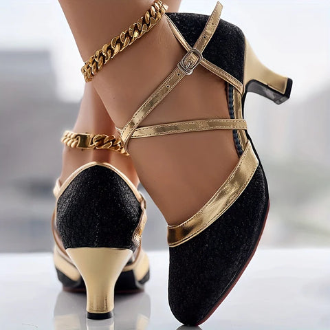 Marietta - Crisscross Schnalle Strap Chunky Mid Heels Schuhe