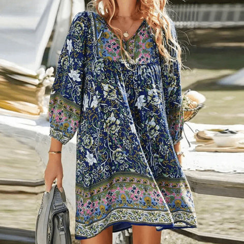 Araminta - Boho Kleid mit Print und Fließender Passform für Damen