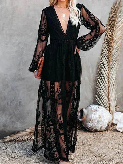 Suzanne - Elegantes und Fließendes Boho Spitzen-Maxikleid für Damen