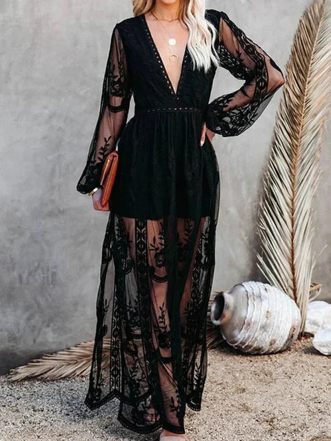 Suzanne - Elegantes und Fließendes Boho Spitzen-Maxikleid für Damen